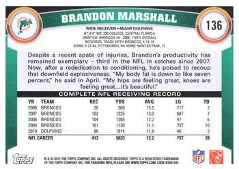 2011 Topps #136 Brandon Marshall Back