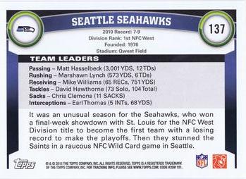 2011 Topps #137 Seattle Seahawks Back