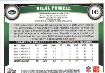 2011 Topps #143 Bilal Powell Back