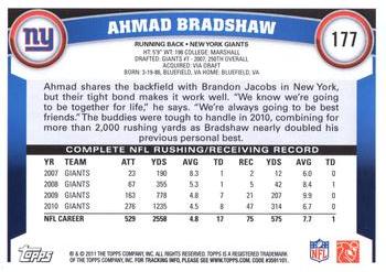 2011 Topps #177 Ahmad Bradshaw Back