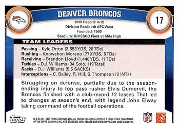 2011 Topps #17 Denver Broncos Back