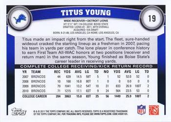 2011 Topps #19 Titus Young Back