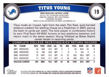 2011 Topps #19 Titus Young Back