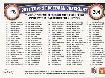 2011 Topps #204 Tom Brady Back
