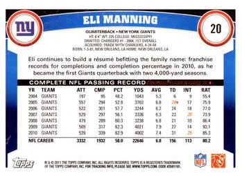 2011 Topps #20 Eli Manning Back