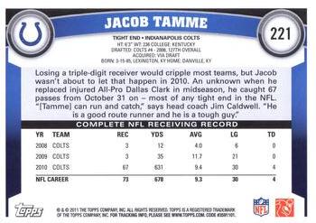2011 Topps #221 Jacob Tamme Back