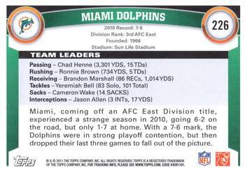 2011 Topps #226 Miami Dolphins Back