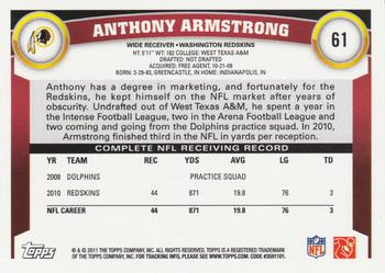 2011 Topps #61 Anthony Armstrong Back