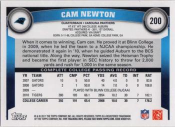 2011 Topps #200 Cam Newton Back