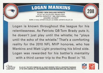 2011 Topps #208 Logan Mankins Back