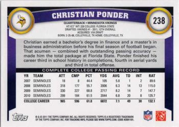 2011 Topps #238 Christian Ponder Back
