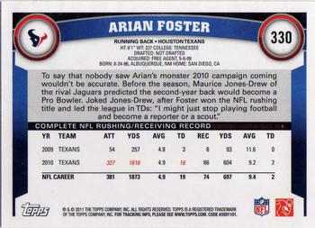 2011 Topps #330 Arian Foster Back