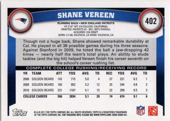 2011 Topps #402 Shane Vereen Back