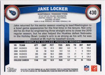 2011 Topps #430 Jake Locker Back