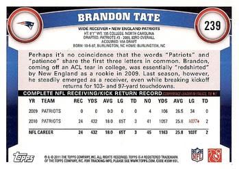 2011 Topps #239 Brandon Tate Back