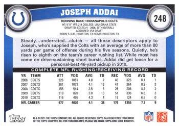 2011 Topps #248 Joseph Addai Back
