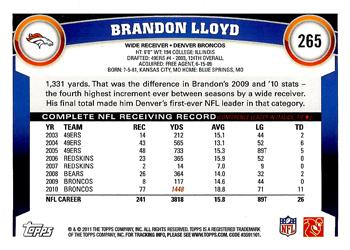2011 Topps #265 Brandon Lloyd Back