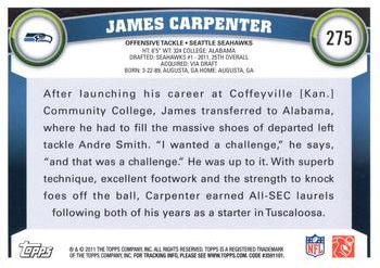 2011 Topps #275 James Carpenter Back