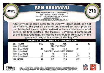 2011 Topps #278 Ben Obomanu Back