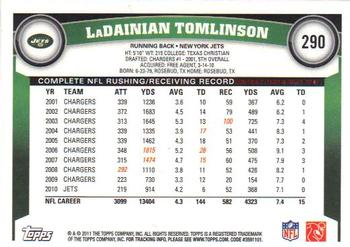2011 Topps #290 LaDainian Tomlinson Back