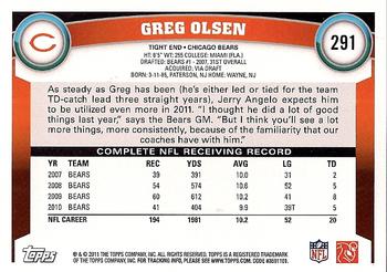 2011 Topps #291 Greg Olsen Back