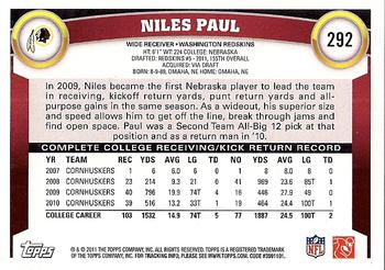 2011 Topps #292 Niles Paul Back