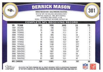 2011 Topps #301 Derrick Mason Back