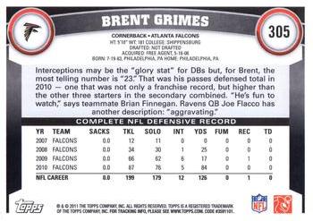 2011 Topps #305 Brent Grimes Back