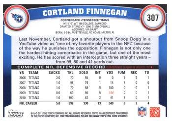 2011 Topps #307 Cortland Finnegan Back