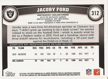 2011 Topps #312 Jacoby Ford Back
