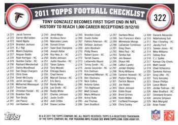 2011 Topps #322 Tony Gonzalez Back