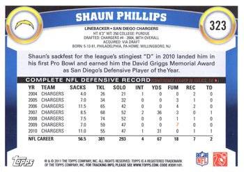 2011 Topps #323 Shaun Phillips Back