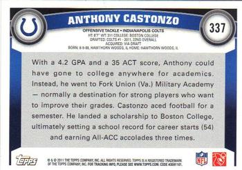 2011 Topps #337 Anthony Castonzo Back