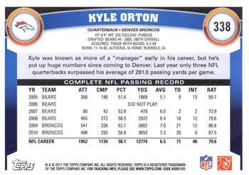 2011 Topps #338 Kyle Orton Back