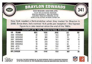 2011 Topps #341 Braylon Edwards Back