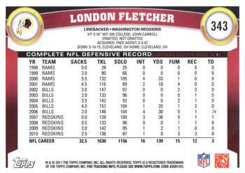 2011 Topps #343 London Fletcher Back