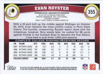 2011 Topps #355 Evan Royster Back