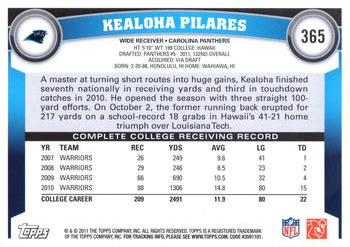 2011 Topps #365 Kealoha Pilares Back
