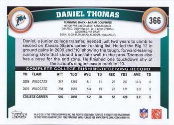 2011 Topps #366 Daniel Thomas Back