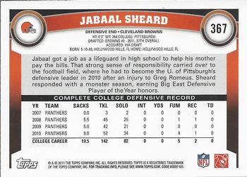 2011 Topps #367 Jabaal Sheard Back