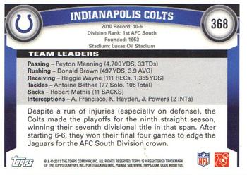 2011 Topps #368 Indianapolis Colts Back