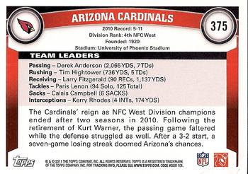 2011 Topps #375 Arizona Cardinals Back