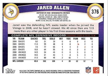 2011 Topps #376 Jared Allen Back