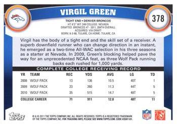 2011 Topps #378 Virgil Green Back