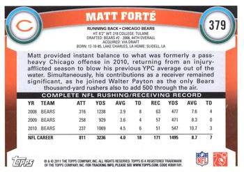 2011 Topps #379 Matt Forte Back