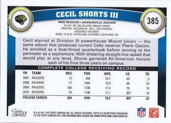 2011 Topps #385 Cecil Shorts III Back