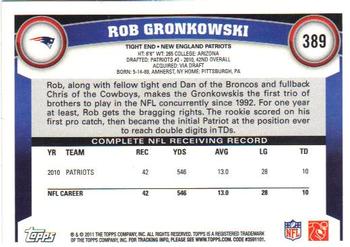 2011 Topps #389 Rob Gronkowski Back
