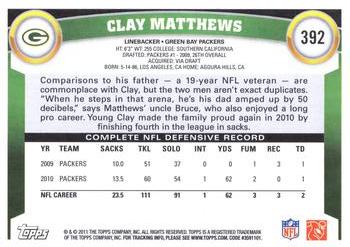 2011 Topps #392 Clay Matthews Back