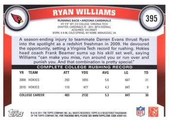 2011 Topps #395 Ryan Williams Back