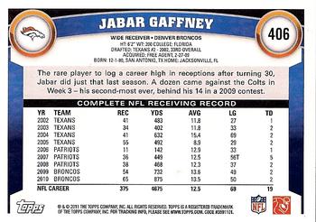 2011 Topps #406 Jabar Gaffney Back